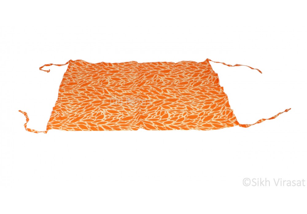 Punjabi Sikh Patka ਪਟਕਾ Pathka - Designer Orange Leaf Pattern Patka With  Four String (Tani) Wrap
