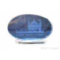 Crystal 3D Cube Paper Weight – Golden Temple Amritsar Laser Engraved Oval Glass Color Blue Gift