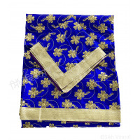 Rumala Sahib Double Shiny golden flower pattern color Royal blue with golden border lace 