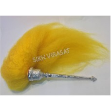 Chaur or Chour Sahib Nylon Large Silver Decorated Handle (Color- Yellow, Size- 15 inches )