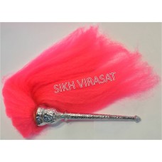 Chaur  or Chour Sahib Nylon Medium Silver Handle (Color- Pink, Size- 10 inches )