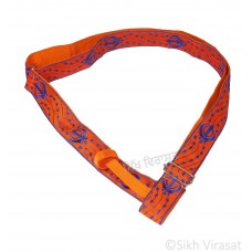 Gatra Or Gaatra Designer Embroidery Royal Blue Khanda Pattern Adjustable Steel Buckle Width 1.5 Inch Color Orange
