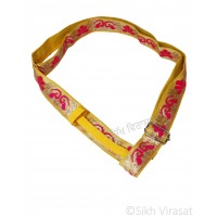 Gatra Or Gaatra Designer Pink and Golden Floral Lace Pattern Adjustable Steel Buckle Width 1.5 Inch Color Light Yellow 