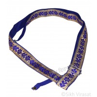 Gatra Or Gaatra Designer Golden Floral and Heart Pattern Adjustable Steel Buckle Tich Button Width 1.5 Inch Color Royal Blue 