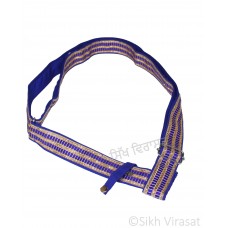 Gatra Or Gaatra Designer Golden Block Pattern Adjustable Steel Buckle Tich Button Width 1.5 Inch Color Royal Blue 