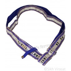 Gatra Or Gaatra Designer Golden Reflective Stripe Pattern Adjustable Steel Buckle Tich Button Width 1.5 Inch Color Royal Blue 