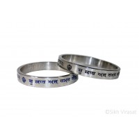 Kara Or Kada Stainless-Steel Engraved with Written Gurbani Color Silver Written in Black & Blue Colors Size-6.8cm to 7.7cm