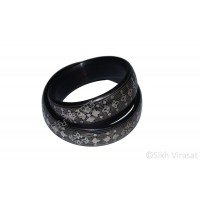 Kara Or Kada Sarabloh (Iron) Heavy with (Punjabi:Chandi) Silver Pattern color Black & Silver Size-6.5cm 