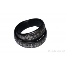 Kara Or Kada Sarabloh (Iron) Heavy with (Punjabi:Chandi) Silver Pattern color Black & Silver Size-6.5cm 