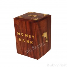 Money Bank or Money Box or Savings Box Wooden, having brass Dolphins Size Height 7.1 Inch