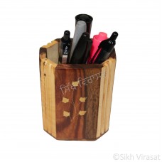 Pen Holder Or Pen Stand Wood & Brass Rectangular Hexagon Shaped Multi colored wood Height 4 Inch