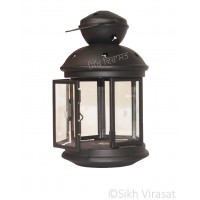 Jot Oil Brass Lamp / Glass Akhand Jyoti Diya Deepak Stand/ Holder Stand Color Black Size 8 Inches 
