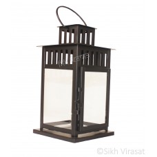 Jot Oil Brass Lamp / Glass Akhand Jyoti Diya Deepak Stand/ Holder Stand Color Black Medium Size 12 Inches 