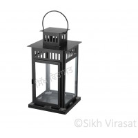 Jot Oil Brass Lamp / Glass Akhand Jyoti Diya Deepak Stand/ Holder Stand/ Lantern Color Black Large Size 17.3 Inches 