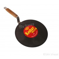 Tava Or Tawa (ਤਵਾ) Iron (Punjabi: Sarabloh) Induction flat based frying pan or Dosa Tava With Non-Stick Coating and Wooden Handle Size - Diameter 10 Inch