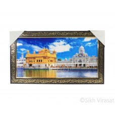 Golden Temple or Harmandir Sahib or Darbar Sahib Colored Photo, Wooden Frame with Attractive golden pattern, Size – 10x20