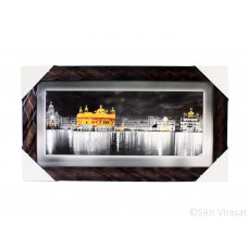 Golden Temple or Harmandir Sahib or Darbar Sahib Black, White & Golden Photo, Wooden Frame with Attractive wavy lined pattern, Size – 10x20