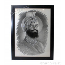 Shri Guru Gobind Singh Ji, Pencil Sketch, Black Matte Frame with transparent fiber, Size – 12x16
