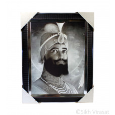 Shri Guru Gobind Singh Ji Black & White Pencil Sketch Photo, Wooden Frame with Attractive lined pattern, Size – 12x16
