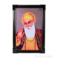 Shri Guru Nanak Dev Ji Colored Photo, Wooden Frame with matte finish and golden outlines, Size – 12x18