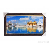 Golden Temple or Darbar Sahib or Harmandir Sahib in day light Colored Photo, Wooden Frame with attractive pattern, Size – 16x30