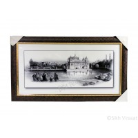 Golden Temple or Darbar Sahib or Harmandir Sahib in 1833 Black & White Sketch Photo, Wooden Frame with attractive pattern, Size – 16x30