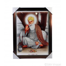 Shri Guru Nanak Dev Ji Colored Photo, Wooden Frame with attractive golden lining, Size – 17x23