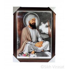 Shri Guru Teg Bahadar Ji Colored Photo with silver outlining, Wooden Frame with golden lining, Size – 17x23