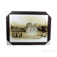 Golden Temple or Harmandir Sahib or Darbar Sahib in 1833 Sepia Sketch Photo, Wooden Frame with attractive pattern, Size – 17x23