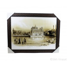 Golden Temple or Harmandir Sahib or Darbar Sahib in 1833 Sepia Sketch Photo, Wooden Frame with attractive pattern, Size – 17x23