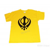 T-Shirt Ultra Cotton Mens Classic - Short Sleeve Standard Jersey Graphic - T-Shirt (Punjabi:Khanda ) Symbol Size Medium Color Yellow White