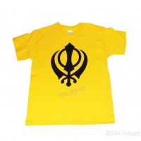 T-Shirt Ultra Cotton Mens Classic - Short Sleeve Standard Jersey Graphic - T-Shirt (Punjabi:Khanda ) Symbol Size Large Color Yellow 