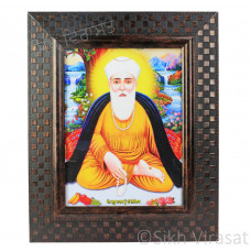 Shri Guru Nanak Dev Ji Nanaksar Colored Photo With Chex Pattern Brown Frame Size – 9x12