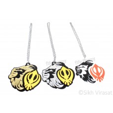 Sikh Punjabi Religious Acrylic Cut Out Half Lion Face With Khanda Symbol Car Hanging Car Accessories For Car Decor Gift Color Silver, Golden, Black