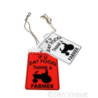 Sikh Punjabi Religious Acrylic Text Cut Out If U Eat Food Thank A Farmer With Tractor Symbol Car Hanging Car Accessories For Car Decor Gift Color Orange White