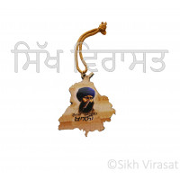 Sikh Punjabi Religious Wooden Punjab Map Cut Out Sant Jarnail Singh Ji Bhindrawale  with teer (arrow) and Slogan ਰਾਜ ਕਰੇਗਾ ਖਾਲਸਾ Photo Car Hanging 