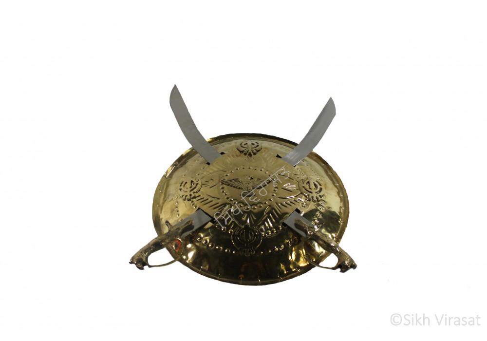 Dhall Gold Steel Or Khanda Or Baaz Or Dhaal Or Dhal Or Shield Or Sikh Accessories Gatka Sports Medium Size 13 inches Dhall Gold Steel Or Khanda Or Baaz Or Dhaal Or Dhal Or Shield Or Sikh Accessories Gatka Sports Medium Size 13 inches