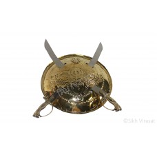 Dhall Gold Steel Or Khanda Or Dhaal Or Dhal Or Shield Or Sikh Accessories Gatka Sports Medium Size 14 inches