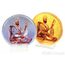 Shri Guru Gobind Singh Ji Acrylic Round Model Color Silver Golden Statue-Home Room Office Car Dashboard Accessories Small Size 3 Inches  