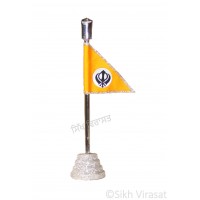 Nishan Sahib Khanda Flag Religious Punjabi: Sparkling Silver Base Handicraft Statue-Home Room Office Car Dashboard Decor Gift Item Dashboard Accessories Small 5 Inch 