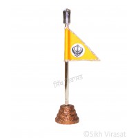 Nishan Sahib Khanda Flag Religious Punjabi: Sparkling Copper Base Handicraft Statue-Home Room Office Car Dashboard Decor Gift Item Dashboard Accessories Small 5 Inch 