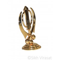 Khanda Religious Khanda Steel Model Color Golden Statue-Home Room Office Car Dashboard Decor Gift Item Dashboard Accessories Small Size 2.5 Inches  