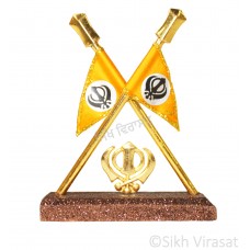 Nishan Sahib - Khanda - Two cross Flag Religious Punjabi: Sparkling Copper Base Handicraft Statue-Home Room Office Car Dashboard Decor Gift Item Dashboard Accessories 4.5 Inch 