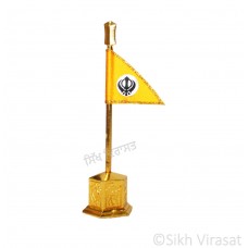 Nishan Sahib Khanda Flag Religious Punjabi: Khanda Ik Onkar Sikh symbol Handicraft Statue-Home Room Office Car Dashboard Golden Coated Decor Gift Item Dashboard Accessories Small 5 Inch  