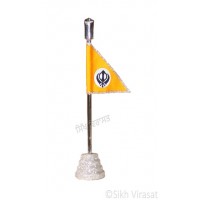 Nishan Sahib Khanda Flag Religious Punjabi: Sparkling Silver Base Handicraft Statue-Home Room Office Car Dashboard Decor Gift Item Dashboard Accessories 8.5 Inch 
