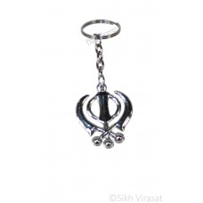 Steel Punjabi Sikh Beautiful Khanda Key Chain Key Ring Gift Color Silver