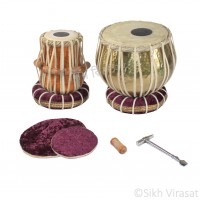 Musicals Twin Color Brass Wooden Tabla Set Tabla Drum Set, Pro Grade, Brass Bayan, Golden Finish, Sheesham Wood Dayan, Hand Made Drum Skin, Leather Straps to Tune, Long Life, Comes with Tuning Hammer, 1 Tuner, Gig Bag, Cushion & Cover 