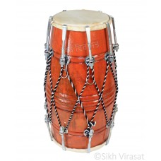 Musicals Instrument Dholki Dholak Drum, Rope Bolt Tuned, Hand Made Wood Color Brown 